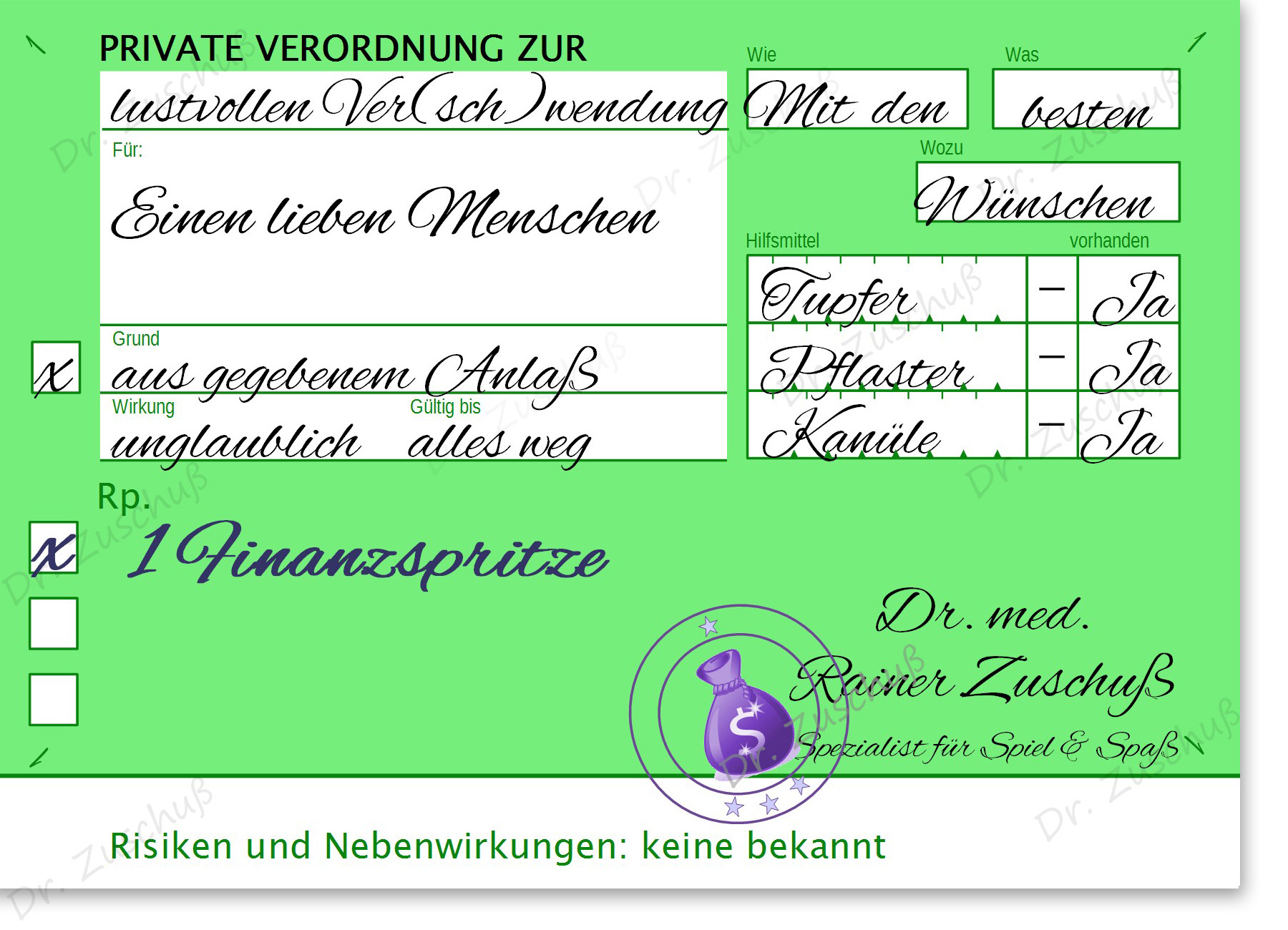 Finanzspritze Rezept Und Beipackzettel Dr Zuschuss